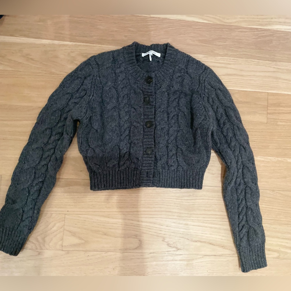 Frame Denim Charcoal Cable Knit Cardigan